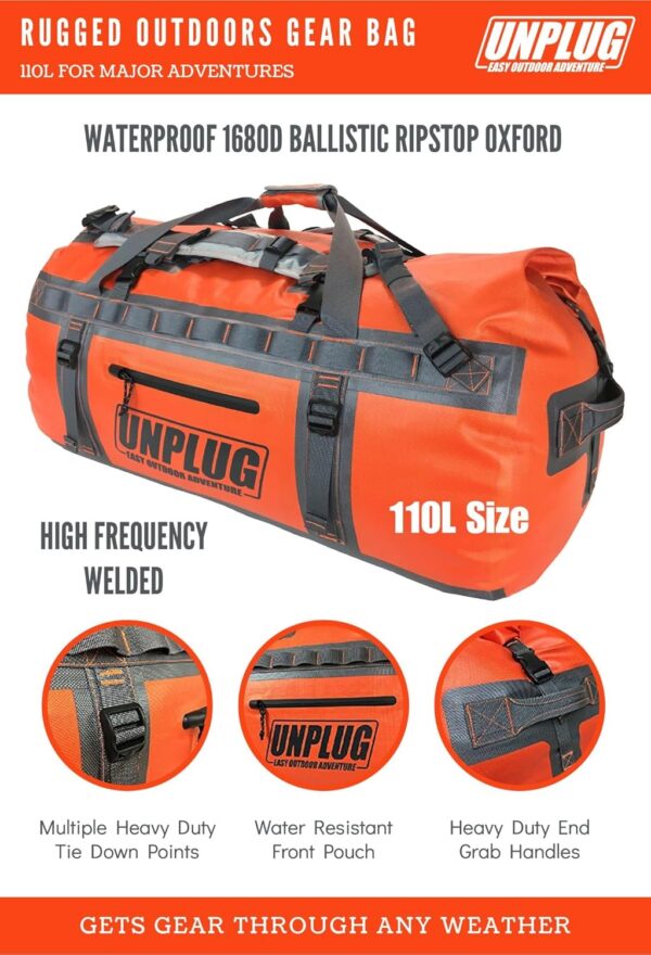 0f351a5e3ad64c1fae15f0098c287663 UNPLUG Ultimate Adventure Bag -1680D Heavy Duty Waterproof Travel Duffel Bags for Camping, Motorcycle Dry Bag, Waterproof Bags for Boating, Waterproof Duffle Backpack,Tactical Duffle Bag