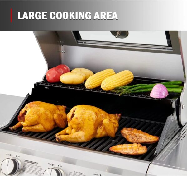 0fb3cc0703724c2cad26342576bf95d3 Mesa 4-Burner Propane Gas Grill in Stainless Steel with Clear View Lid, Side Burner, and LED Controls by Monument Grills