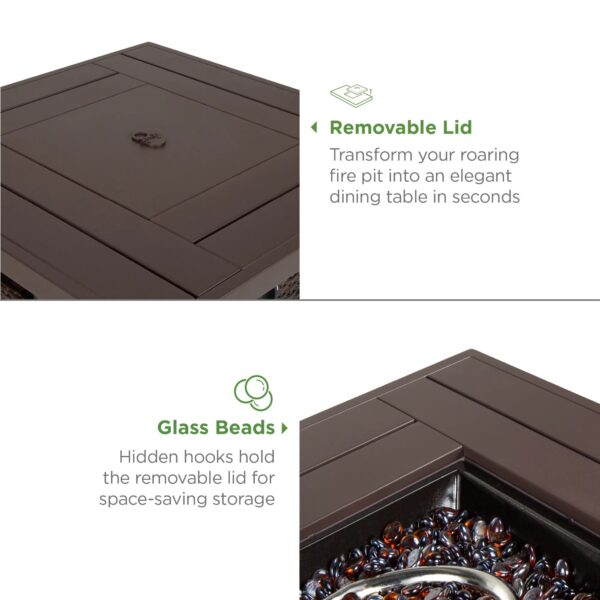 Best Choice Products 28in Propane Gas Fire Pit Table 50,000 BTU Outdoor Wicker w/ Glass Beads, Tank Holder Brown