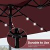 15 ft Large Patio Umbrella with Solar Lights Double-Sided Outdoor Rectangle Market Umbrellas with 36 LED Lights/Base Included/Easy Crank for Patio Garden Yard Pool Lawn, Brown