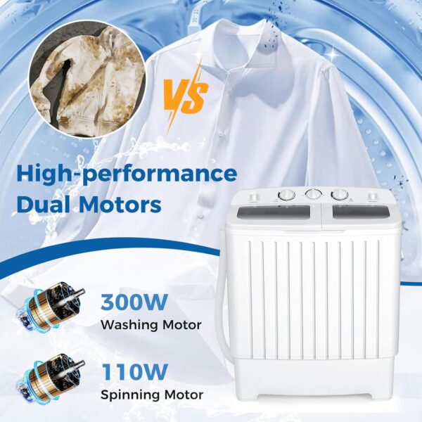 10c40e5f73c841a5916b8fe2bc625f48 Portable Washing Machine, Twin Tub 20 Lbs Capacity, Washer(12 Lbs) and Spinner(8 Lbs), Durable Design, Timer Control, Compact Laundry Washer for RV, Apartments and Dorms, Grey+White