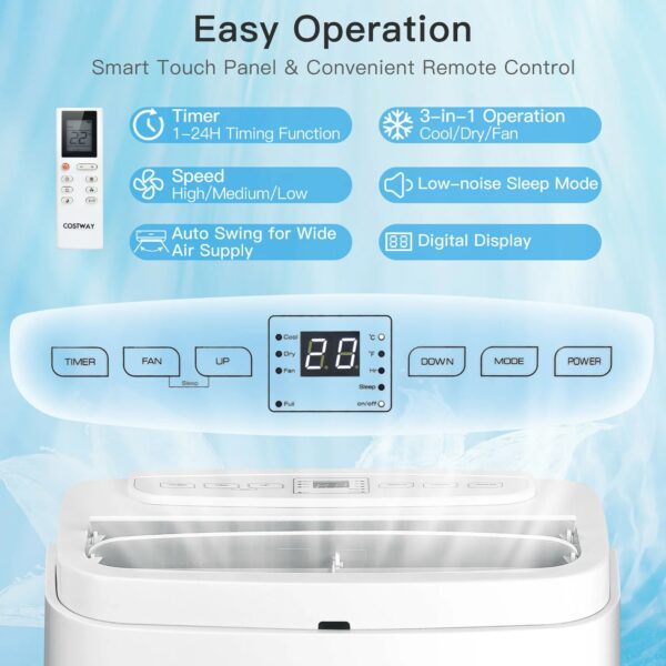 114edc6375f24c0ba2cc1049dcaaf33d Costway 6350 BTU (9000BTU ASHRAE) Portable Air Conditioner 3-in-1 Air Cooler Fan Dehumidifier w/ Remote