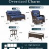 Outdoor Swivel Rocker Patio Chairs with 6-Inch Thick Cushions and Side Table, 3PCS High Back Wicker Patio Furniture Set for Porch, Balcony, Deck and Yard in Blue