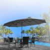 15ft Patio Umbrella with Solar Lights, Large Double Umbrella Outdoor, Rectangle 180''x106'' Umbrellas with 156 PCS LED Lights and Crank Handle for Backyard Deck Pool Shade in Black(1.9" Pole)