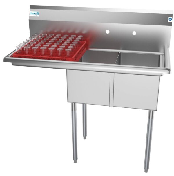 11b1dc856d124e2e9f5d604a3a4cd354 43 in. Freestanding 2 Compartments Sink with Drainboard, Silver