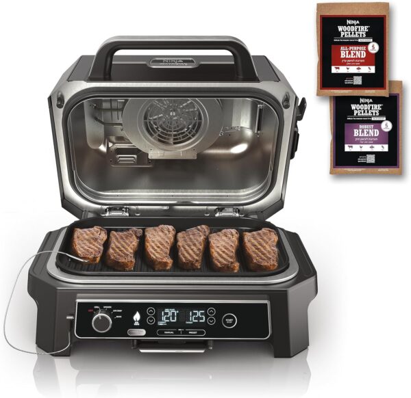 11ddef1f3b1544ef88fdb34f1e291ff5 7-in-1 Grill & Smoker with Thermometer, Air Fryer, BBQ, Bake, Roast, Broil - Portable Electric Outdoor Grill, Grey