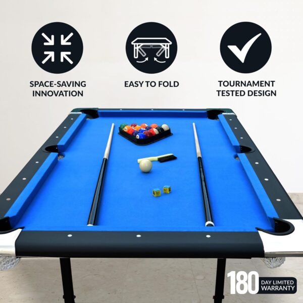 12044509df7c46418880c3ccacd4749c Hathaway Fairmont 6 Ft Portable Pool Table, Adults Folding Billiards Tables for Game Room with Easy Foldable Storage, Includes Full Set of Billiard Balls, Cues, Chalk & Brush