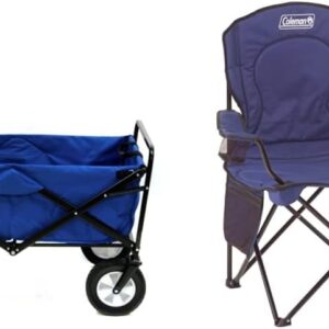 Outdoor Utility Wagon, Solid Blue & Coleman Cooler Four-Person Portable Camping Chair, Blue