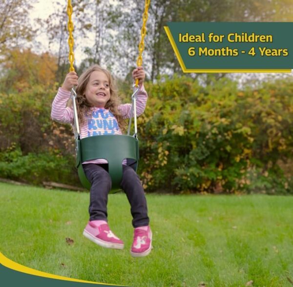 123fcf74e7624068b5a7f8f43ca9066f Eastern Jungle Gym Heavy-Duty High Back Full Bucket Toddler Swing Seat | Coated Swing Chains Fully Assembled | Green Swing Set Accessory