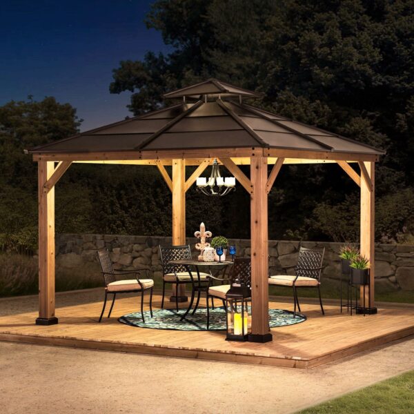 1253939547684754a91fb72f51ffcccd 10 ft. x 10 ft. Cedar Framed Gazebo with Steel 2-Tier Hip Roof Hardtop