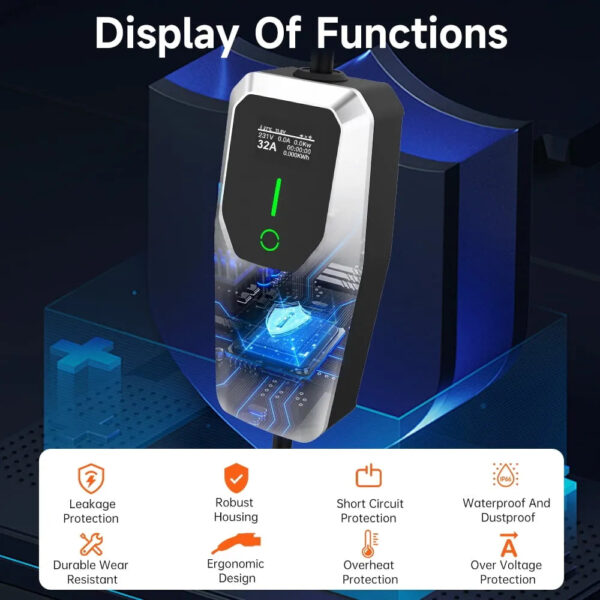 1255961b0b954aa5bf671ccd0daa409b 32 Amp Level 1&2 Portable EV Charger ,26FT Cable NEMA 14-50 Plug for Electric Car Home Charging Station 7.68KW