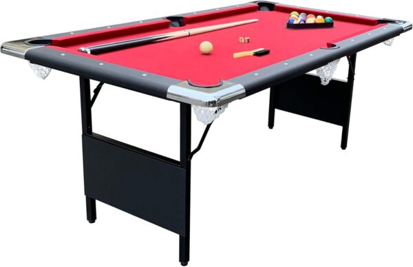 13194ccf86ad48a28fce6778de107d2d Hathaway Fairmont 6 Ft Portable Pool Table, Adults Folding Billiards Tables for Game Room with Easy Foldable Storage, Includes Full Set of Billiard Balls, Cues, Chalk & Brush