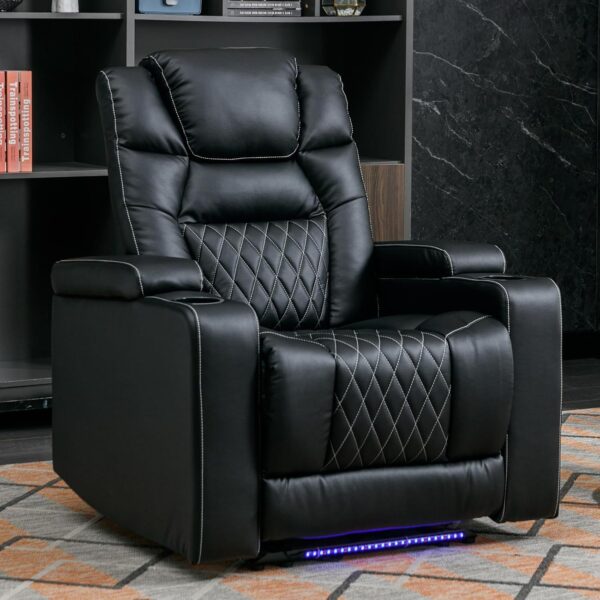 131cf6a1e2ca4c81b62f2f14b24d89fd Power Home Theater Seating Set of 3, Brown Faux Leather Electric Recliner Chair with Powered Headrest, Dual Motors Movie Reclining Chairs with LED Lights,USB Port,Cup Holders, Hidden Arm Storage