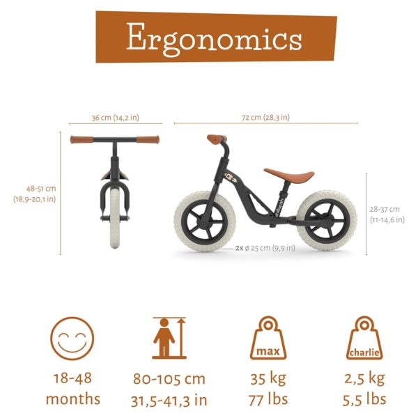 Chillafish Charlie lightweight toddler balance bike with carry handle, adjustable seat and handlebar, puncture-proof 10-inch wheels, for kids 18-48 months, Black
