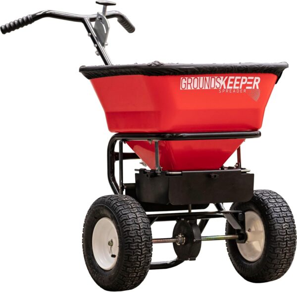 13380344ebfc4722b221d22f7e7e7180 Buyers Products 3039632R Grounds Keeper Commercial Walk Behind Push Spreader, 100lb Capacity, For Salt, Ice & Snow Melt, Included Grate & Cover With Enclosed Gearbox for Protection
