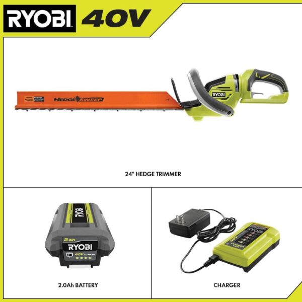 40V 24 in. Cordless Battery Hedge Trimmer with 2.0 Ah Battery and Charger RY40620