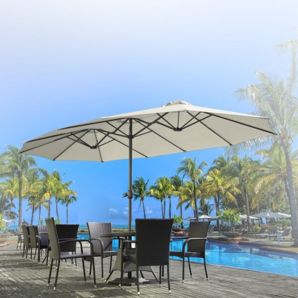 13ff02585eb24637a5d0e7afa6f48fd6 15ft Patio Umbrella with Solar Lights, Large Double Umbrella Outdoor, Rectangle 180''x106'' Umbrellas with 156 PCS LED Lights and Crank Handle for Backyard Deck Pool Shade in Black(1.9" Pole)