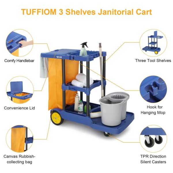 1407fdc3551b4f3a9a0d3b535add7f2b TUFFIOM Commercial Traditional Cleaning Janitorial 3-Shelf Cart