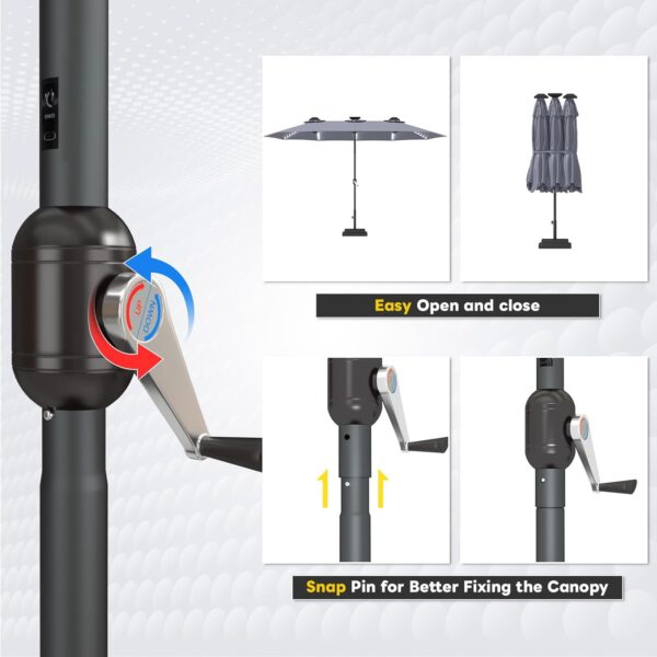 14171b9081cd4e96b9f068a33ef610f5 15ft Patio Umbrella with Solar Lights, Large Double Umbrella Outdoor, Rectangle 180''x106'' Umbrellas with 156 PCS LED Lights and Crank Handle for Backyard Deck Pool Shade in Black(1.9" Pole)