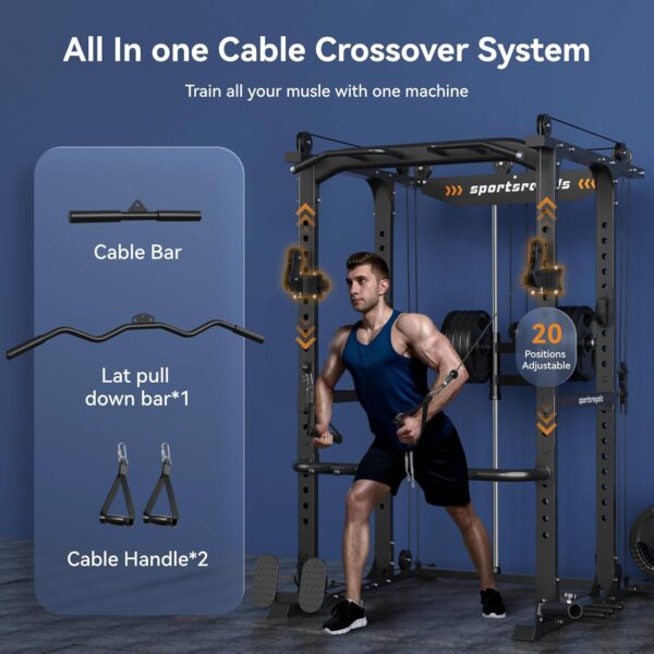 143982d8935b4d05b9462c8f67f98917 Sportsroyals Power Cage,1600lbs Multi-Function Power Rack with Adjustable Cable Crossover System and More Training Attachment, Weight Cage for Home Gym