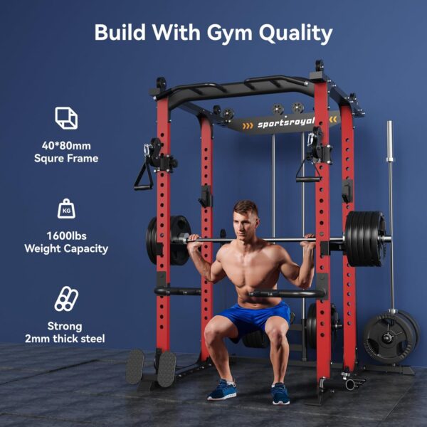 1457ddd1a7e24afc902a52315376235f Sportsroyals Power Cage,1600lbs Multi-Function Power Rack with Adjustable Cable Crossover System and More Training Attachment, Weight Cage for Home Gym