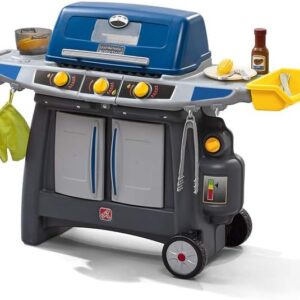 Step2 Sizzle & Smoke BBQ Grill Kids Playset, Indoor/Outdoor Kitchenette, Interactive Play with Sounds, Made of Durable Plastic, Includes 15 Piece Toy Accessories, For Toddlers 3+ Years Old