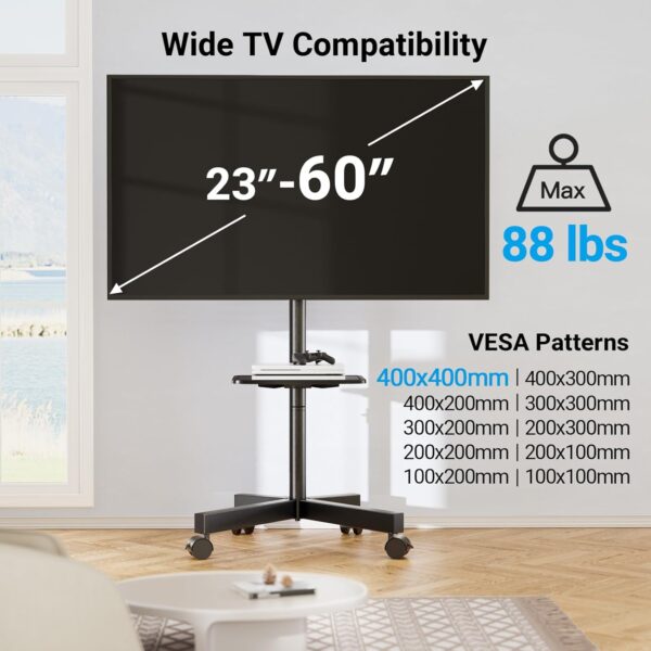 14a1befa26cb45db9401326446ab9e86 Mobile TV Stand for 23-60 Inch LCD LED Flat/Curved Panel Screen TVs, Tilt TV Cart Holds up to 88Lbs Portable Stand with Laptop Shelf Rolling Floor Max VESA 400x400mm (PSTVMC06)