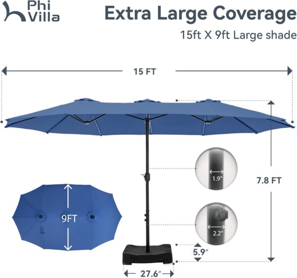14fda633902146998f0cb6bb191edbcd 15ft Patio Umbrella Double-Sided Outdoor Market Extra Large Umbrella with Crank, Umbrella Base Included (Dark Red)