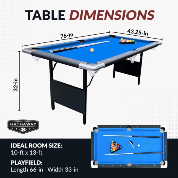 15415f52e3954d6bbb586e1bf9ba02a0 Hathaway Fairmont 6 Ft Portable Pool Table, Adults Folding Billiards Tables for Game Room with Easy Foldable Storage, Includes Full Set of Billiard Balls, Cues, Chalk & Brush
