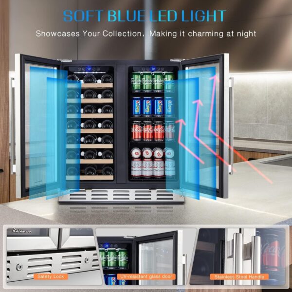 15ae944f68c44978916d0e0bd438926d 24 inch Wine Cooler, 46 Bottle - Dual Zone Built-in or Freestanding Fridge with Stainless Steel Reversible Glass Door, for Home, Kitchen, or Office.