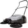 Walk-Behind Outdoor Hand Push Floor Sweeper - 5.25 Gallon Capacity - 25.5" Sweeping Width - Sweeps up to 27,900 ft² / Hour, Grey