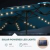 Double Sided Patio Umbrellas - 15ft Solar Lights LED Lighted Outdoor Extra Large Market Table Umbrella with Base Included, Oversized Umbrella for Deck, Pool, Backyard (Beige)