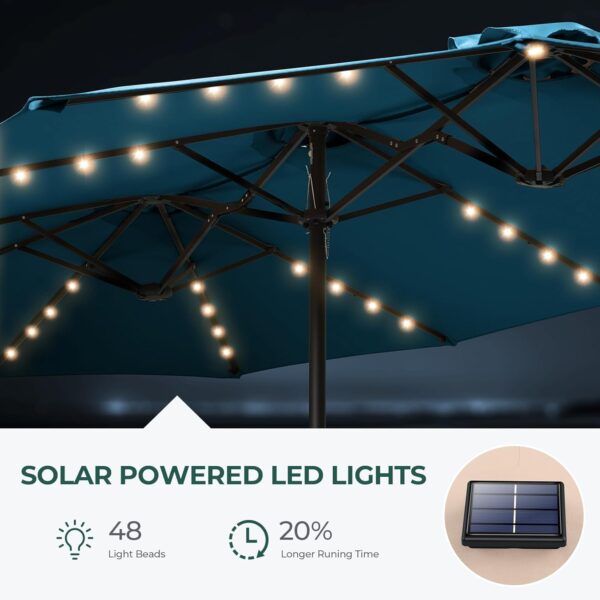 1615ca5ac5be49cc9f677b3c4e409033 Double Sided Patio Umbrellas - 15ft Solar Lights LED Lighted Outdoor Extra Large Market Table Umbrella with Base Included, Oversized Umbrella for Deck, Pool, Backyard (Beige)