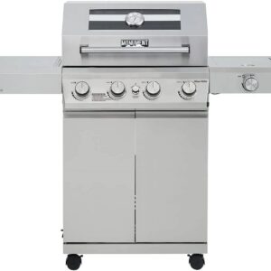 Mesa 4-Burner Propane Gas Grill in Stainless Steel with Clear View Lid, Side Burner, and LED Controls by Monument Grills