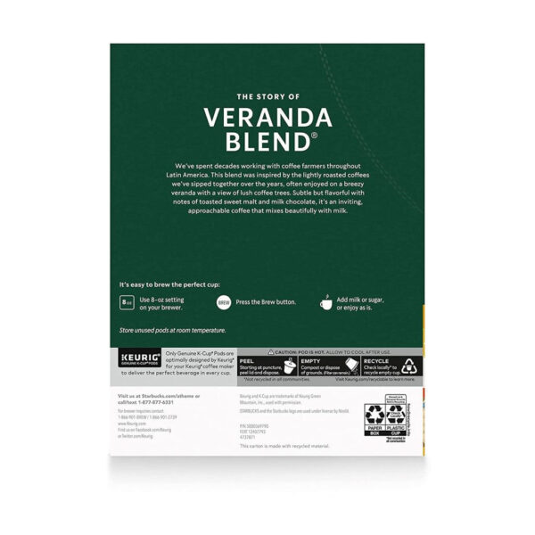 17736a4d657d4e4c8b38070aabfdf04e Starbucks Veranda Blend Blonde Roast K-Cup Coffee Pods, 96 Count, 100% Arabica for Keurig Brewers
