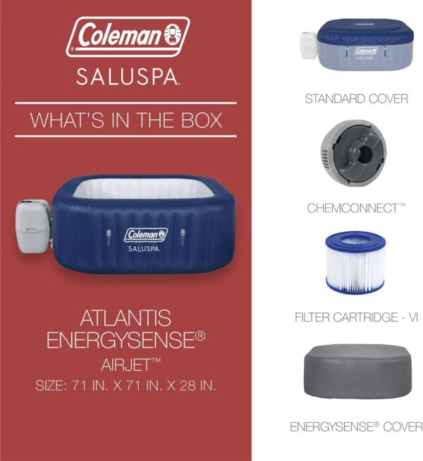 1783af54f98c4afdac668040252f592d 4 to 6 Person Inflatable Hot Tub Square Portable Outdoor Spa with 114 Soothing AirJets and Insulated Cover, Gray-Coleman