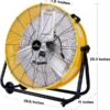 24 Inch Grade UL Listed High Velocity Movement Heavy Duty Drum 3 Speed Air Circulator Fan 7800 CFM Industrial, Commercial, Residential, and Greenhouse Use, Yellow