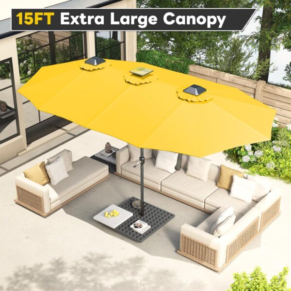 17a876b3e45c44a8a4f7a2f4a4115291 15ft Patio Umbrella with Solar Lights, Large Double Umbrella Outdoor, Rectangle 180''x106'' Umbrellas with 156 PCS LED Lights and Crank Handle for Backyard Deck Pool Shade in Black(1.9" Pole)