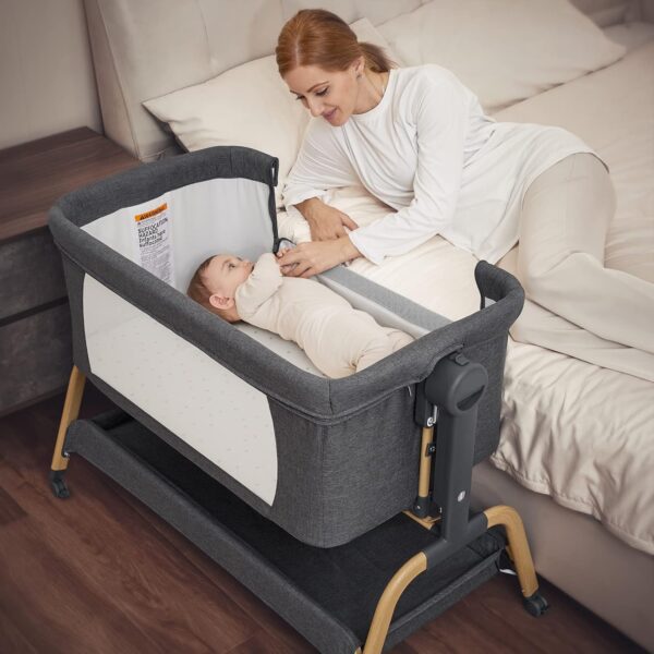17b515e0f46b447d9d356009f0224d48 Rocking Bassinet Bedside Sleeper, Adjustable Height, Portable with Wheels, Includes Comfy Mattress, for Newborns