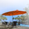 15ft Patio Umbrella with Solar Lights, Large Double Umbrella Outdoor, Rectangle 180''x106'' Umbrellas with 156 PCS LED Lights and Crank Handle for Backyard Deck Pool Shade in Black(1.9" Pole)