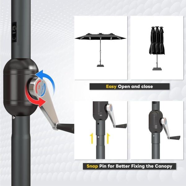 183e6754f6894847945d89be38f498d3 15ft Patio Umbrella with Solar Lights, Large Double Umbrella Outdoor, Rectangle 180''x106'' Umbrellas with 156 PCS LED Lights and Crank Handle for Backyard Deck Pool Shade in Black(1.9" Pole)