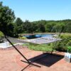 Sunnydaze 2-Person Freestanding Quilted Fabric Hammock with 15' Stand - Black and White
