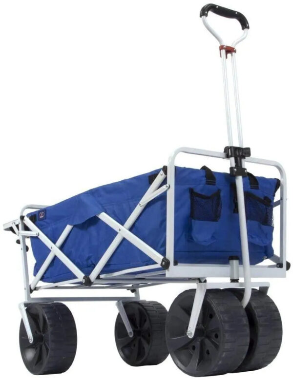 18a6f7053fe04212898ac762a4eb8bb1 All Terrain Beach Wagon with Side Table|Heavy Duty Collapsible Folding Cart with Large Wheels for Beach Day, Picnic, Camping, Outdoor Activities | Blue/White