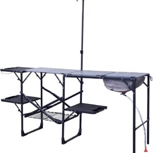 Master Cook Station | Portable Folding Kitchen Table with Soft Shell Sink, Heat Resistant Tabletop & Telescoping Lanter Pole, Perfect for Camping Trips