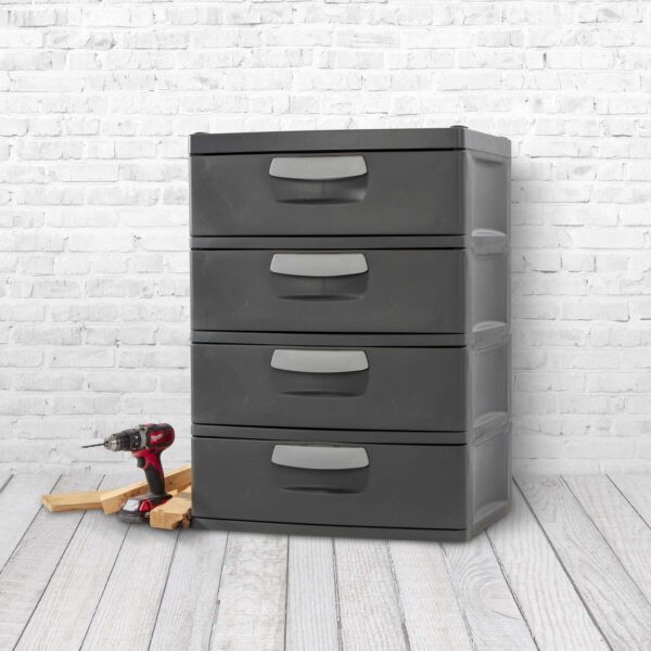193cc078d9624b3fa2504f6ffb6ae579 Sterilite 4 Drawer Plastic Storage Unit, Flat Gray, Heavy-Duty, BPA-Free