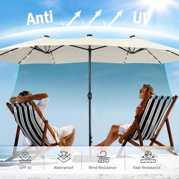195fcfd5061e4984aa0d79a13b1a90ab 15ft Double Sided Patio Umbrella with Solar Lights, Outdoor Large Umbrellas with Crank Handle and 36 LED Lights, Rectangular Market Umbrella with Base Included for Deck Pool Shade