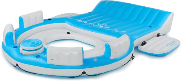 19f42fa2638647f7be3c767f7533b872 56299EP 145 x 125 x 20 Inch Splash N Chill Inflatable Lake and Pool Relaxation Island Lounger Seat for up to 7 Adults, Blue and White