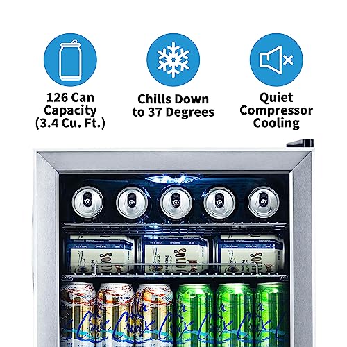 1aadd19b74994a46a69694da92f43b37 NewAir Beverage Refrigerator Cooler | 126 Cans Free Standing with Right Hinge Glass Door