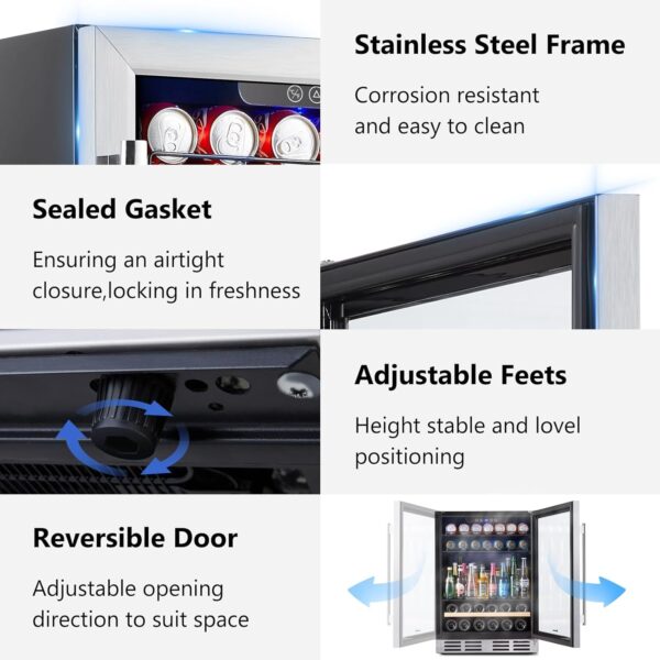 1ac86a9729e140288a2ee6d4e0c0437b 24 inch Wine Cooler, 46 Bottle - Dual Zone Built-in or Freestanding Fridge with Stainless Steel Reversible Glass Door, for Home, Kitchen, or Office.