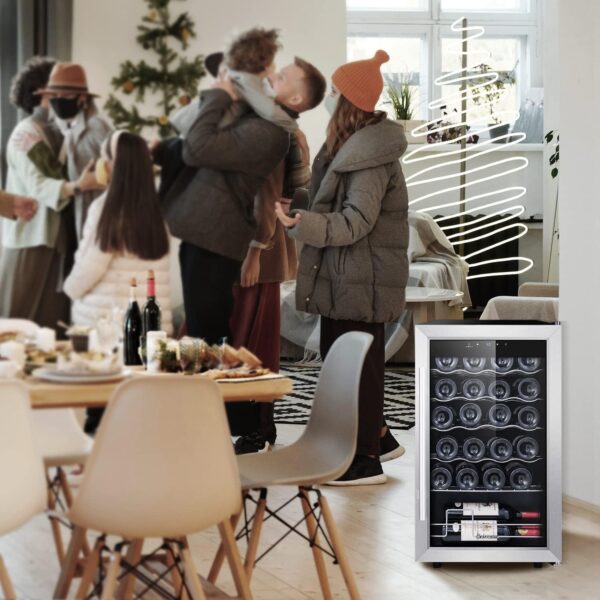 1b0af1b07b4b4ec3b7622f5e8dd52898 24 inch Wine Cooler, 46 Bottle - Dual Zone Built-in or Freestanding Fridge with Stainless Steel Reversible Glass Door, for Home, Kitchen, or Office.